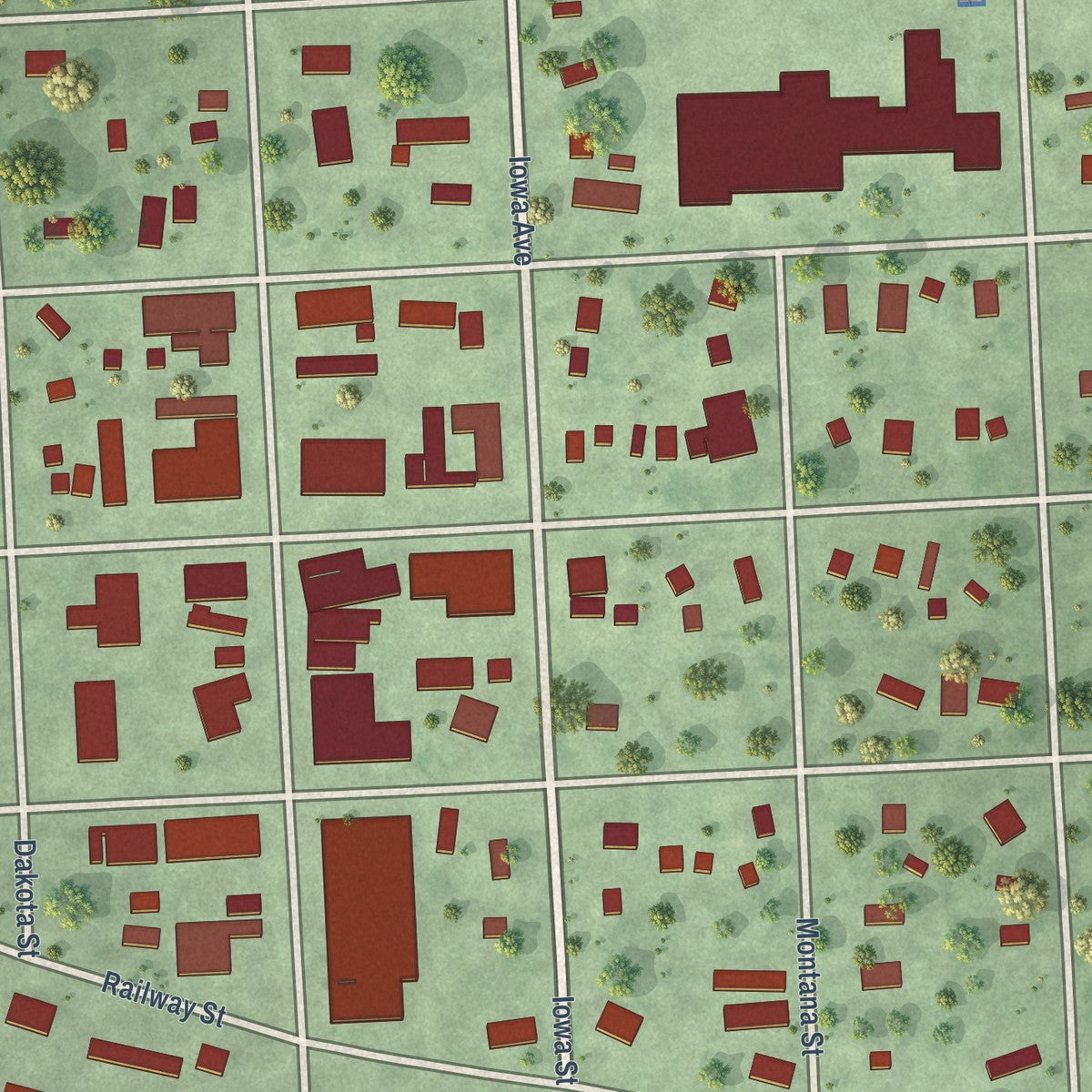 Close-up of the map of Centerville, South Dakota print showing street and building detail