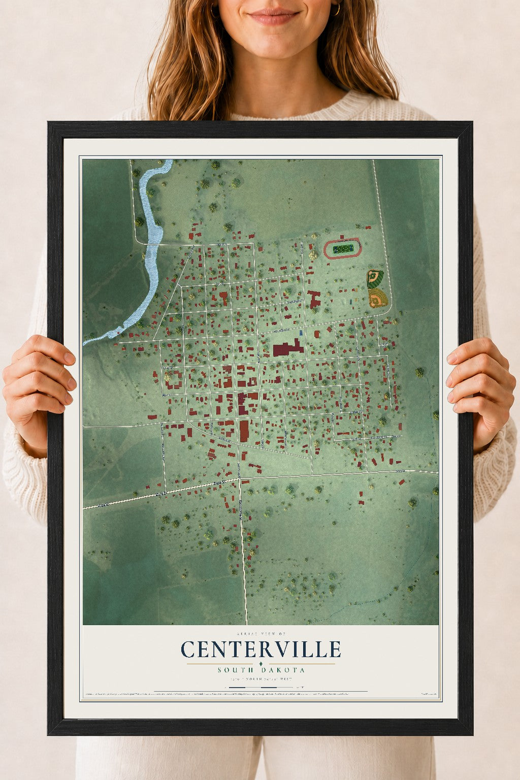 Map of Centerville, South Dakota, 18 x 24 inch print in a black wood frame
