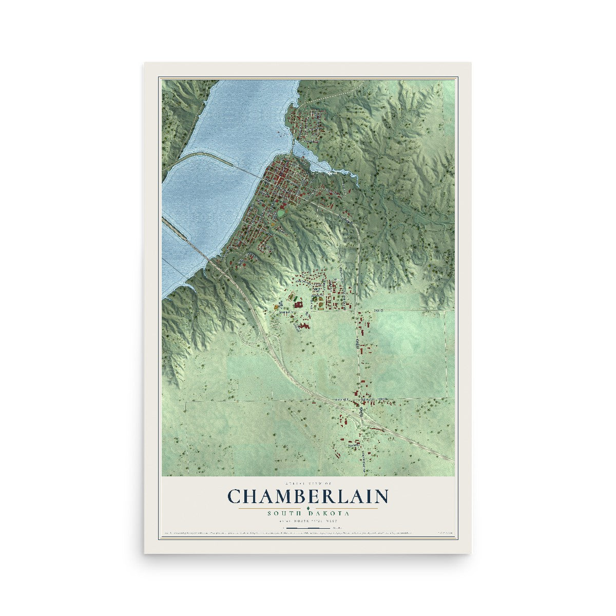 Map of Chamberlain, South Dakota, 12 x 18 inch unframed archival matte print