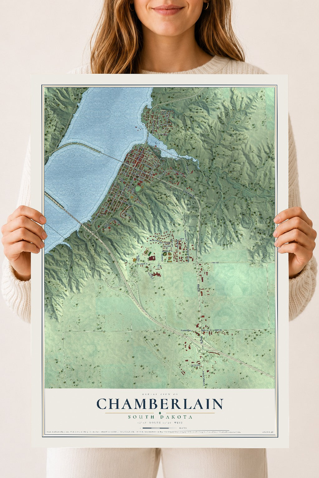 Map of Chamberlain, South Dakota, 18 x 24 inch unframed archival matte print