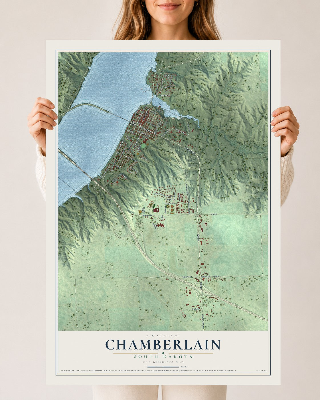 Map of Chamberlain, South Dakota, 24 x 36 inch unframed archival matte print