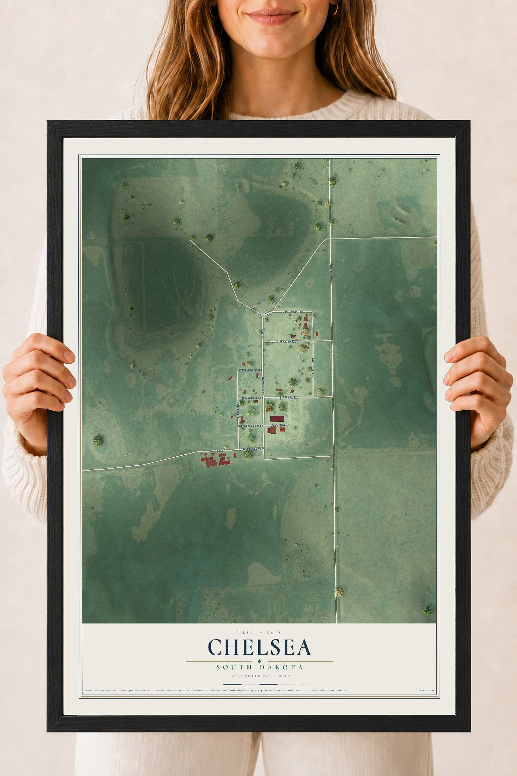 Map of Chelsea, South Dakota, 18 x 24 inch print in a black wood frame