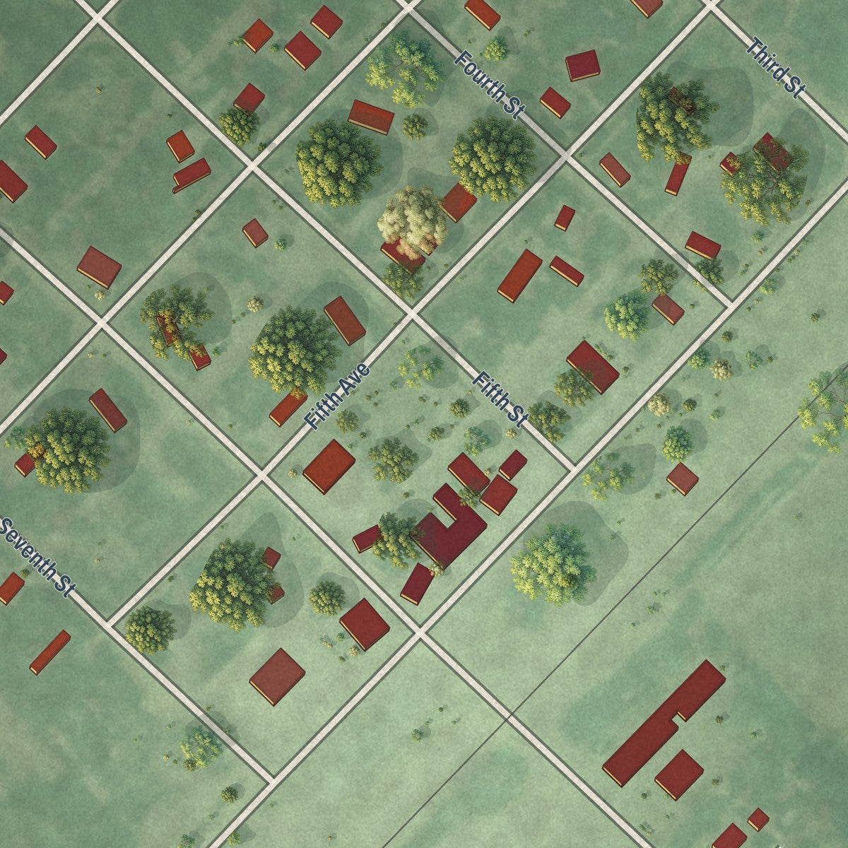 Close-up of the map of Claremont, South Dakota print showing street and building detail