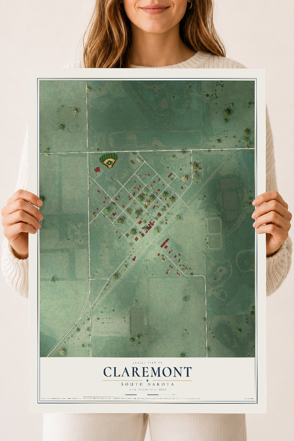 Map of Claremont, South Dakota, 18 x 24 inch unframed archival matte print