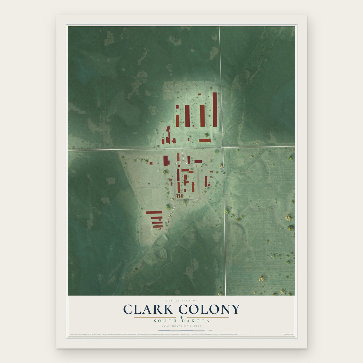 Clark Colony, South Dakota map print, the full design