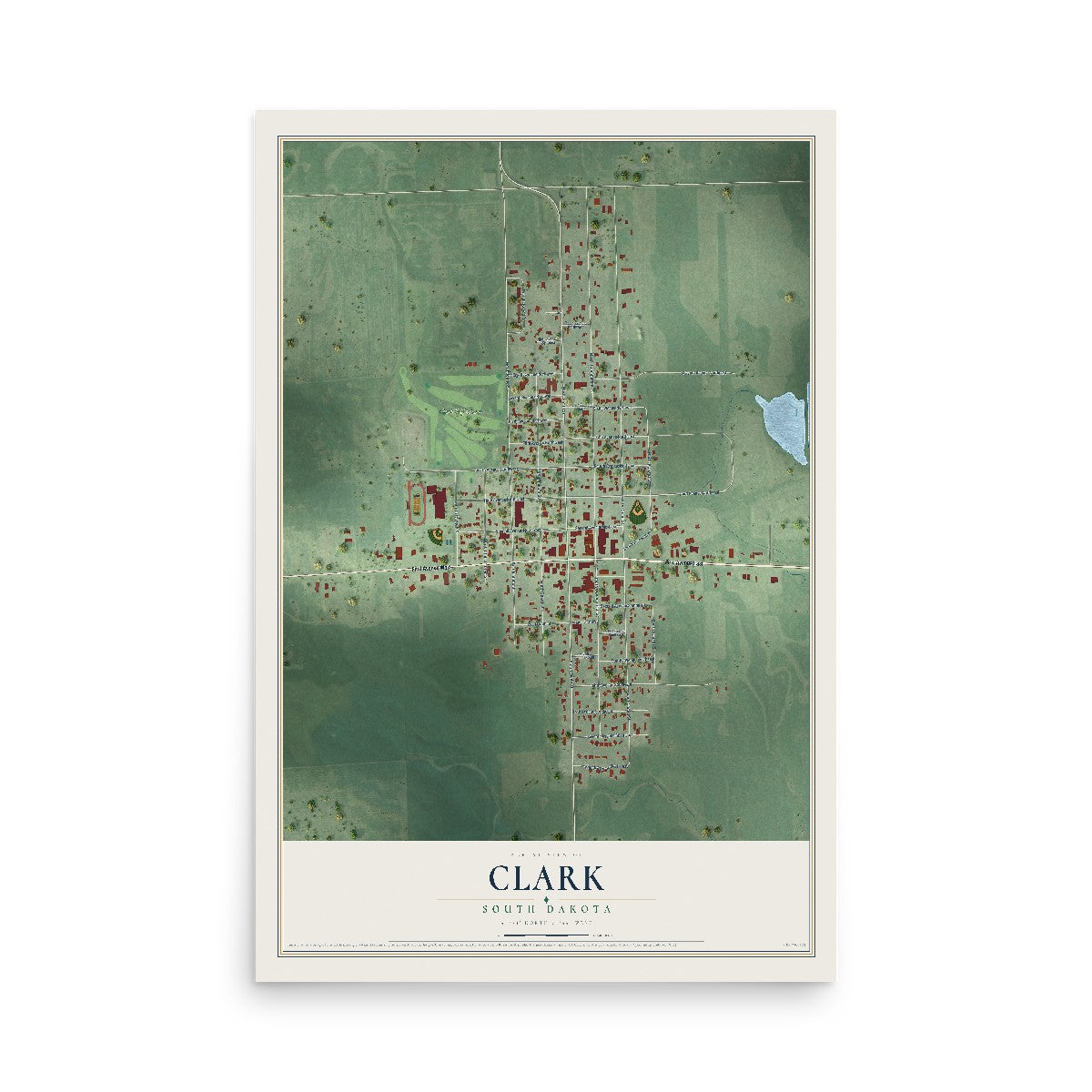 Map of Clark, South Dakota, 12 x 18 inch unframed archival matte print