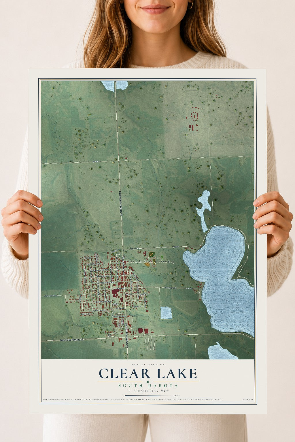 Map of Clear Lake, South Dakota, 18 x 24 inch unframed archival matte print