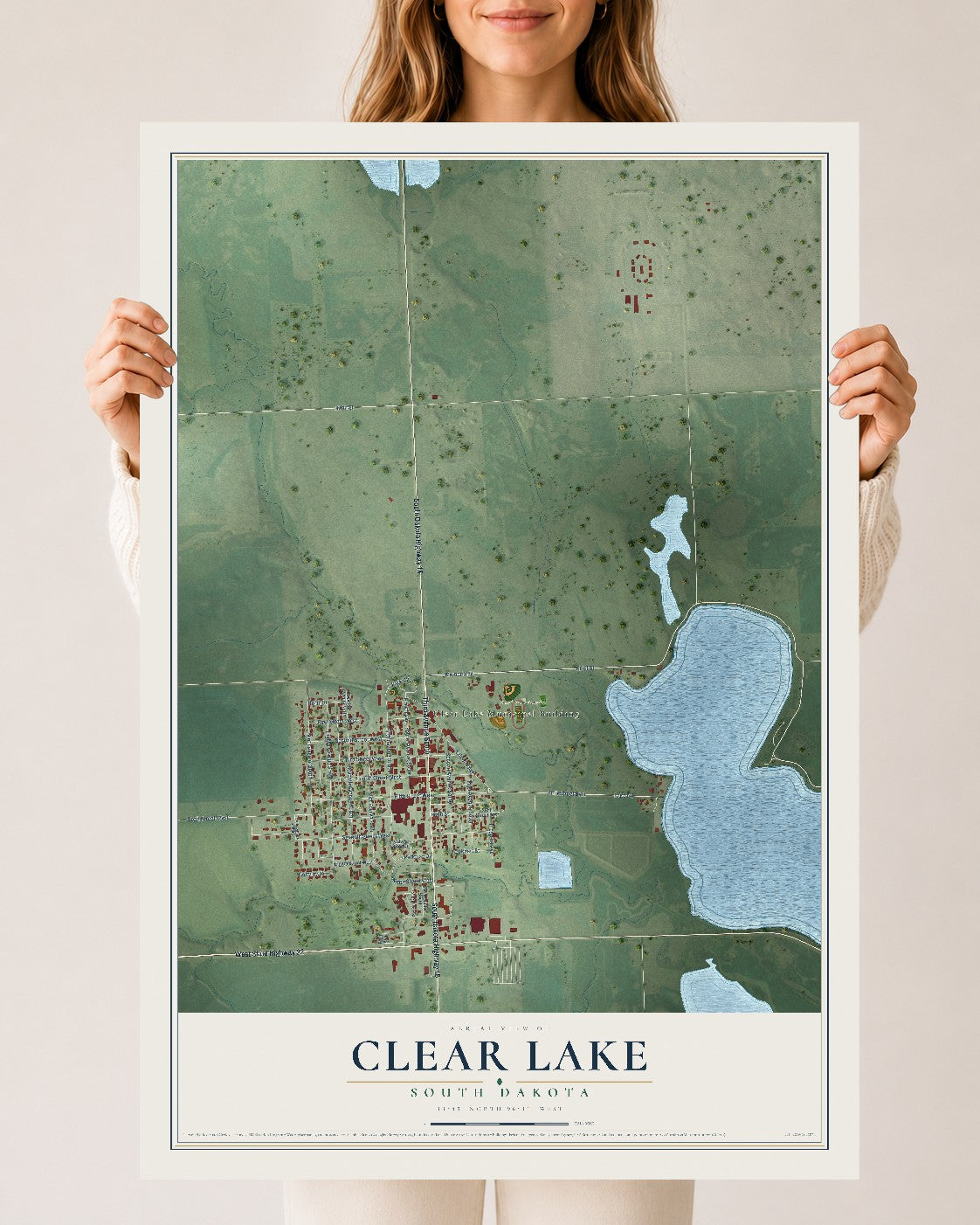 Map of Clear Lake, South Dakota, 24 x 36 inch unframed archival matte print