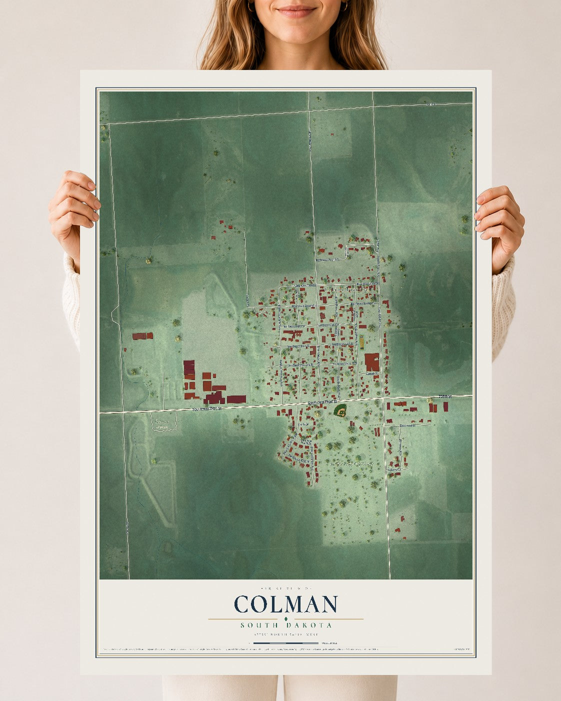 Map of Colman, South Dakota, 24 x 36 inch unframed archival matte print