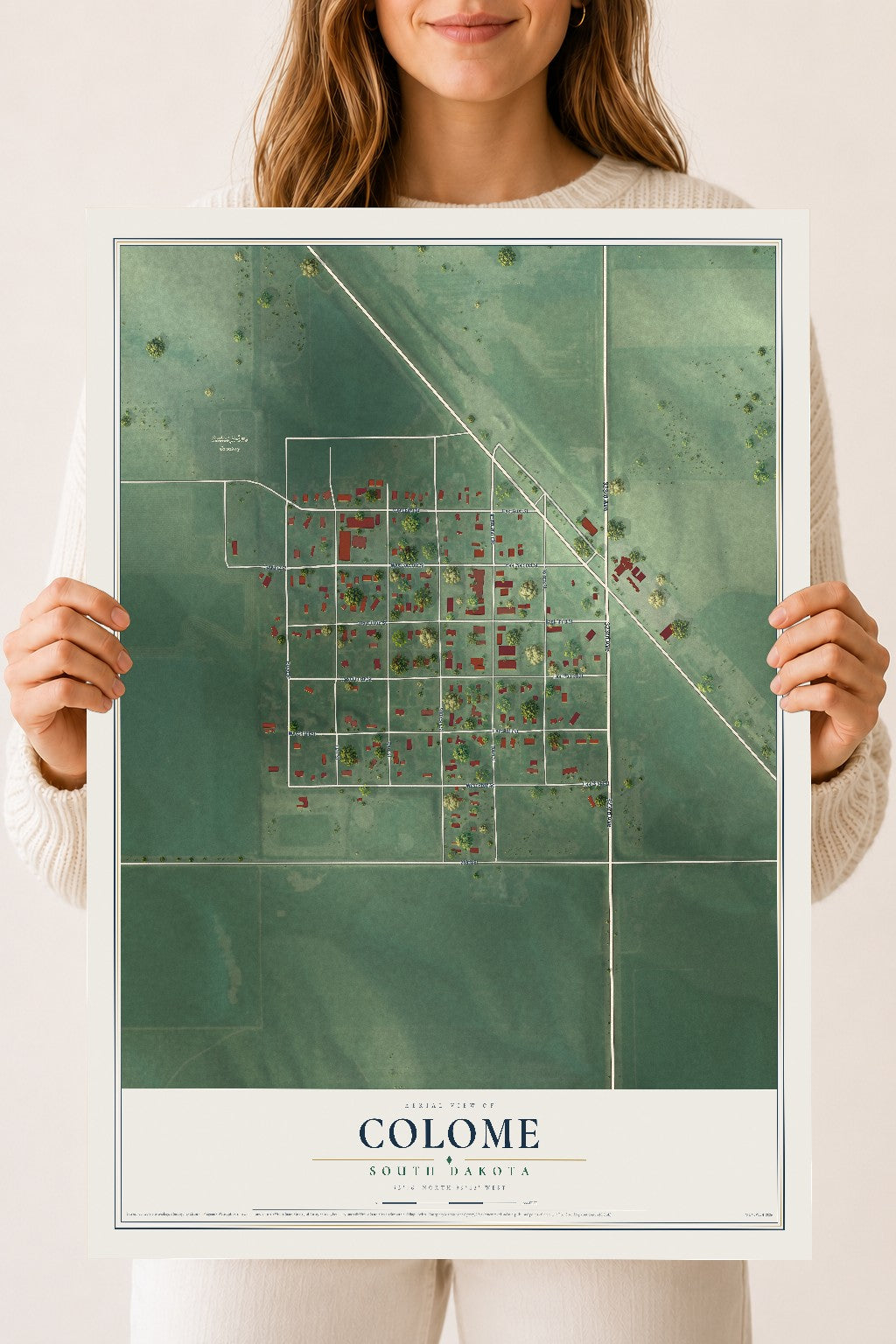 Map of Colome, South Dakota, 18 x 24 inch unframed archival matte print