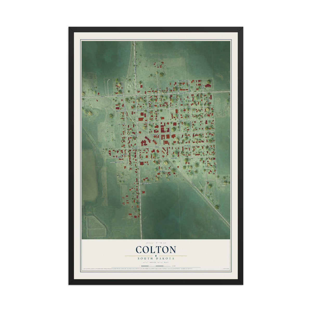 Map of Colton, South Dakota, 12 x 18 inch print in a black wood frame