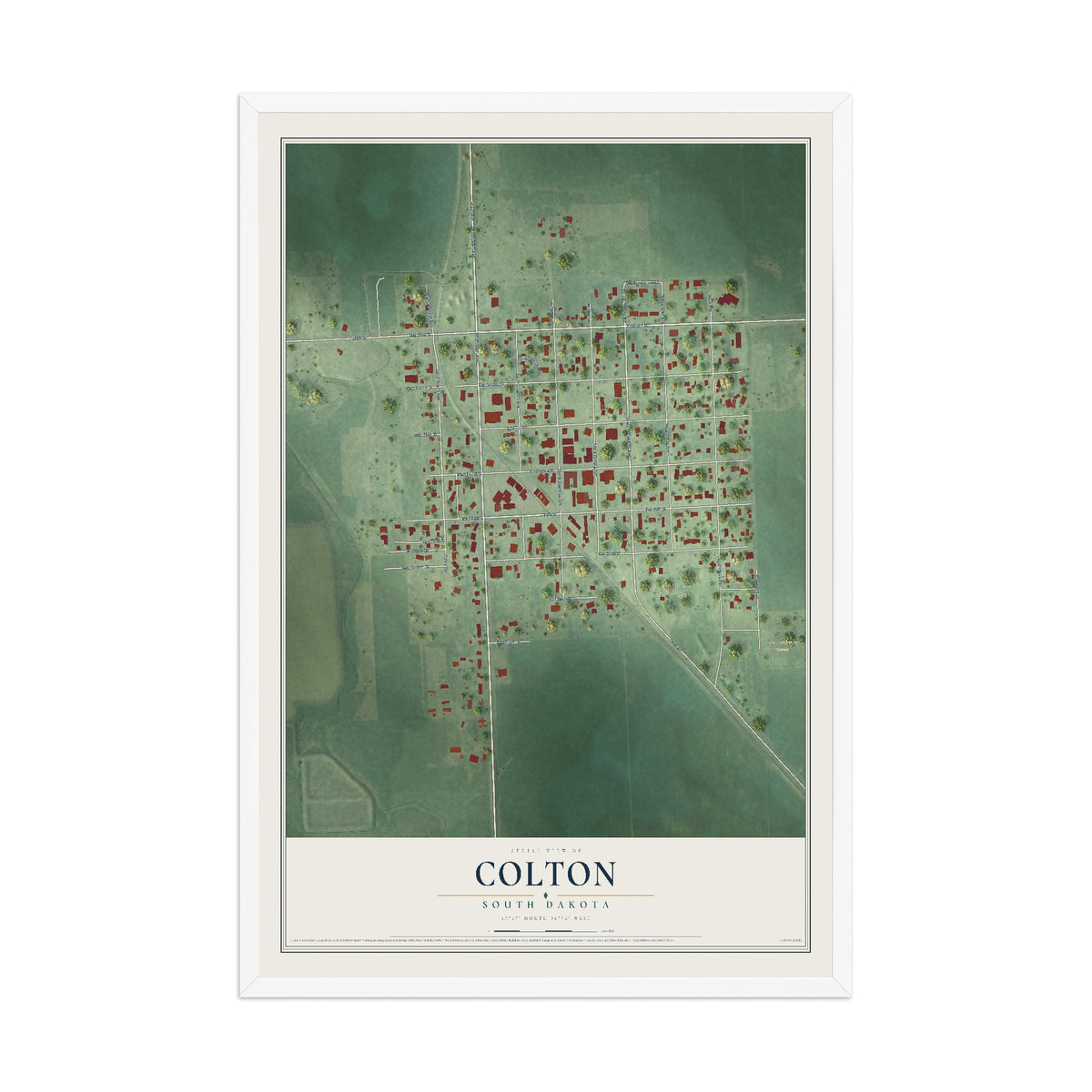 Map of Colton, South Dakota, 12 x 18 inch print in a white wood frame