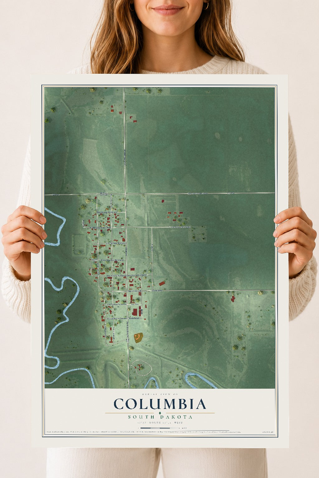 Map of Columbia, South Dakota, 18 x 24 inch unframed archival matte print
