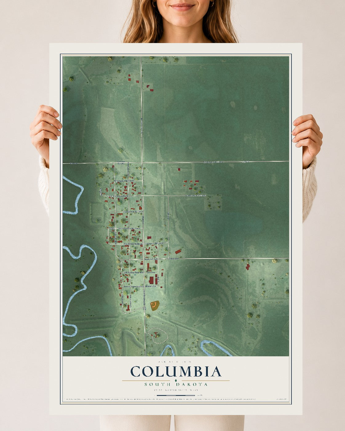 Map of Columbia, South Dakota, 24 x 36 inch unframed archival matte print