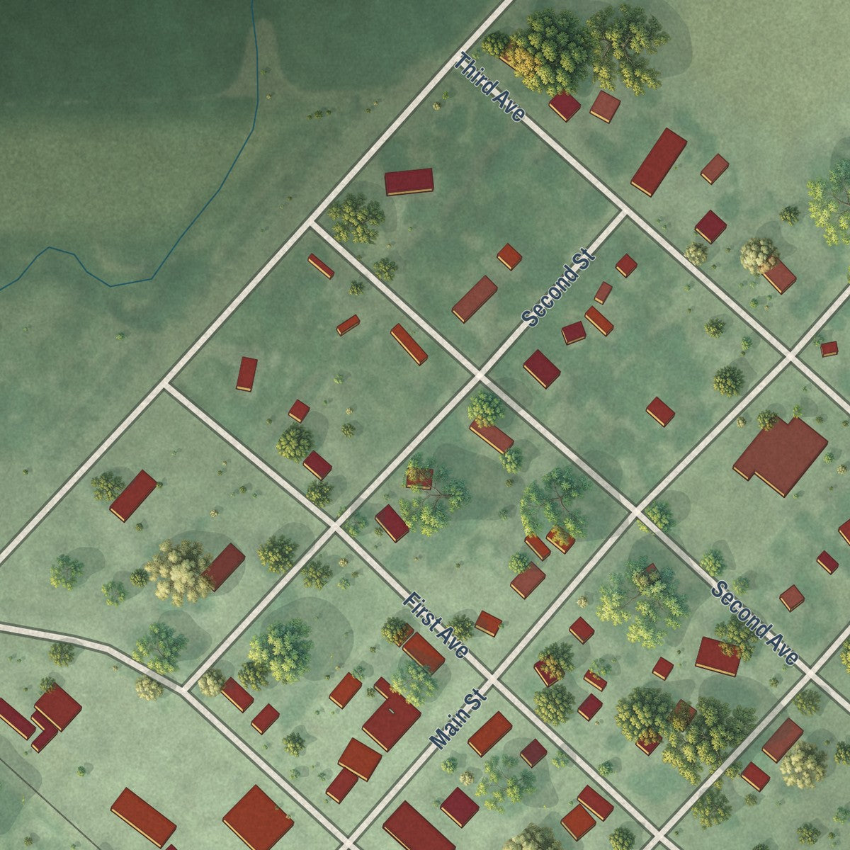 Close-up of the map of Corona, South Dakota print showing street and building detail