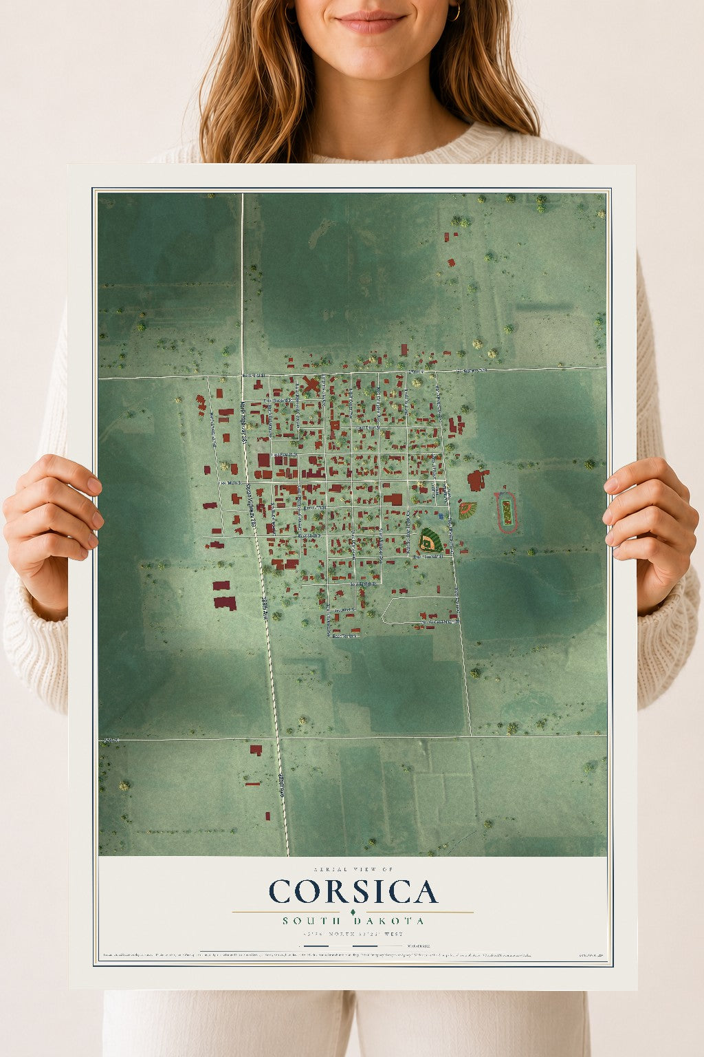 Map of Corsica, South Dakota, 18 x 24 inch unframed archival matte print