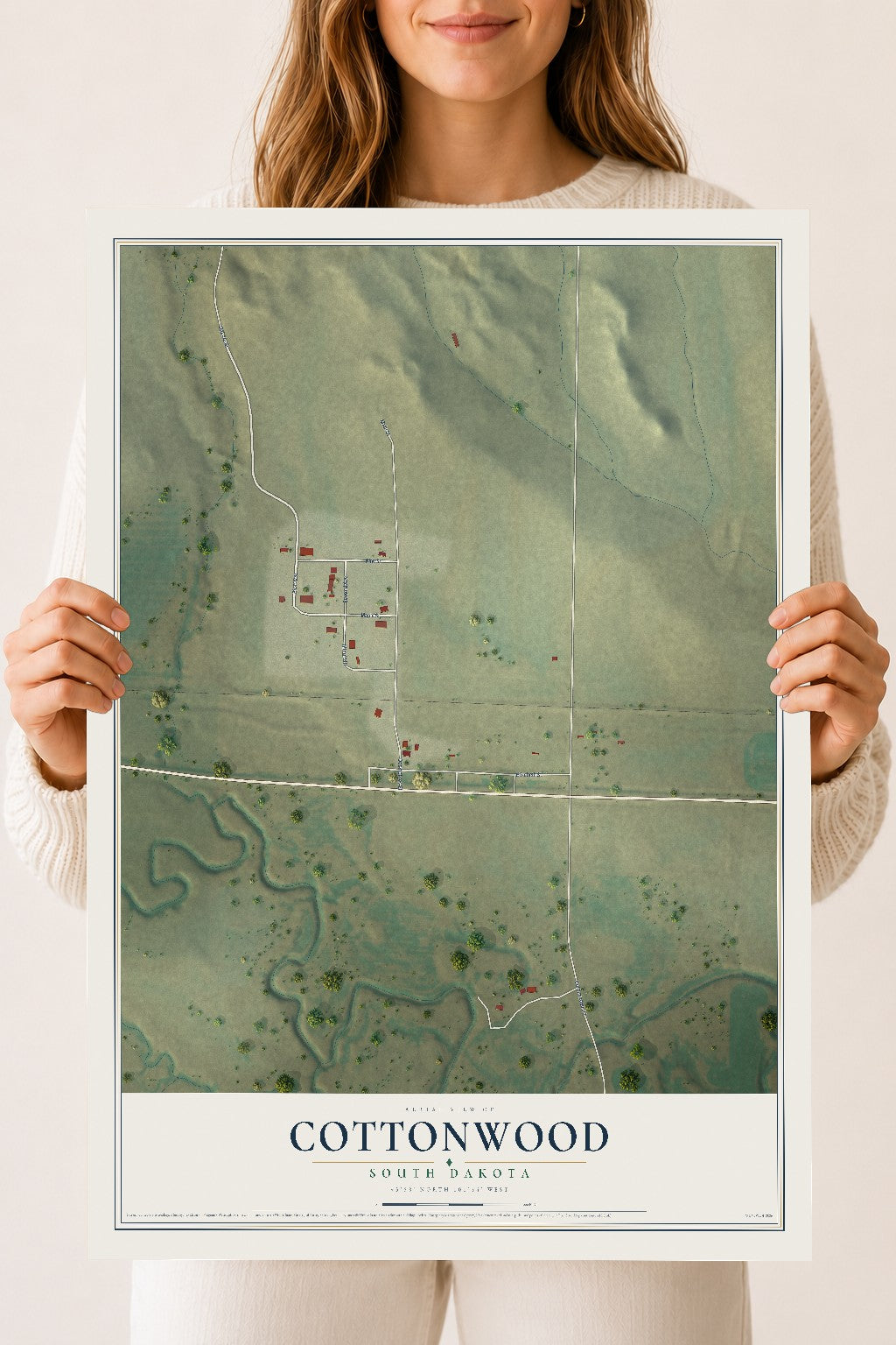 Map of Cottonwood, South Dakota, 18 x 24 inch unframed archival matte print
