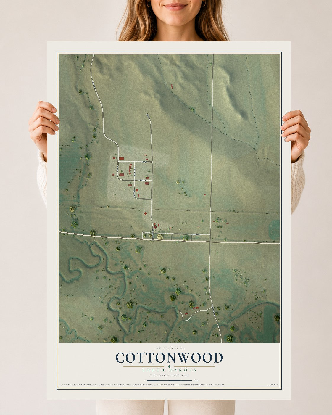 Map of Cottonwood, South Dakota, 24 x 36 inch unframed archival matte print