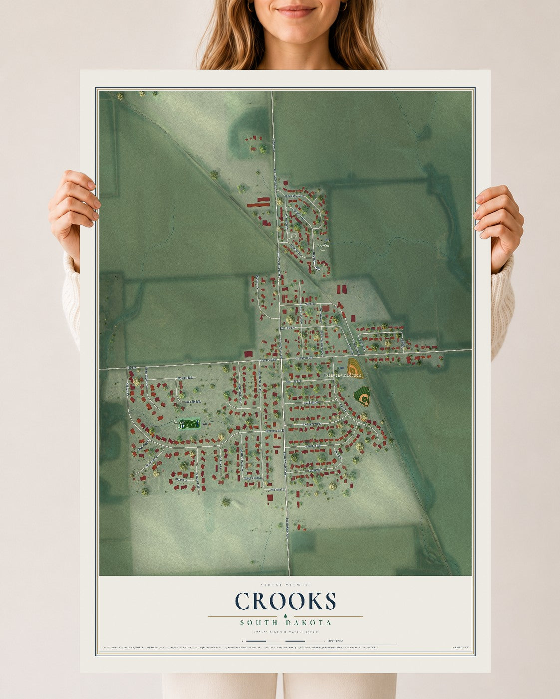 Map of Crooks, South Dakota, 24 x 36 inch unframed archival matte print