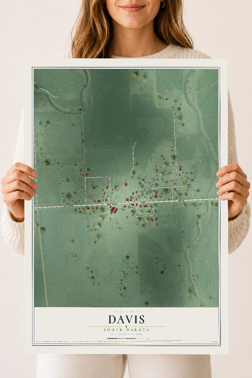 Map of Davis, South Dakota, 18 x 24 inch unframed archival matte print