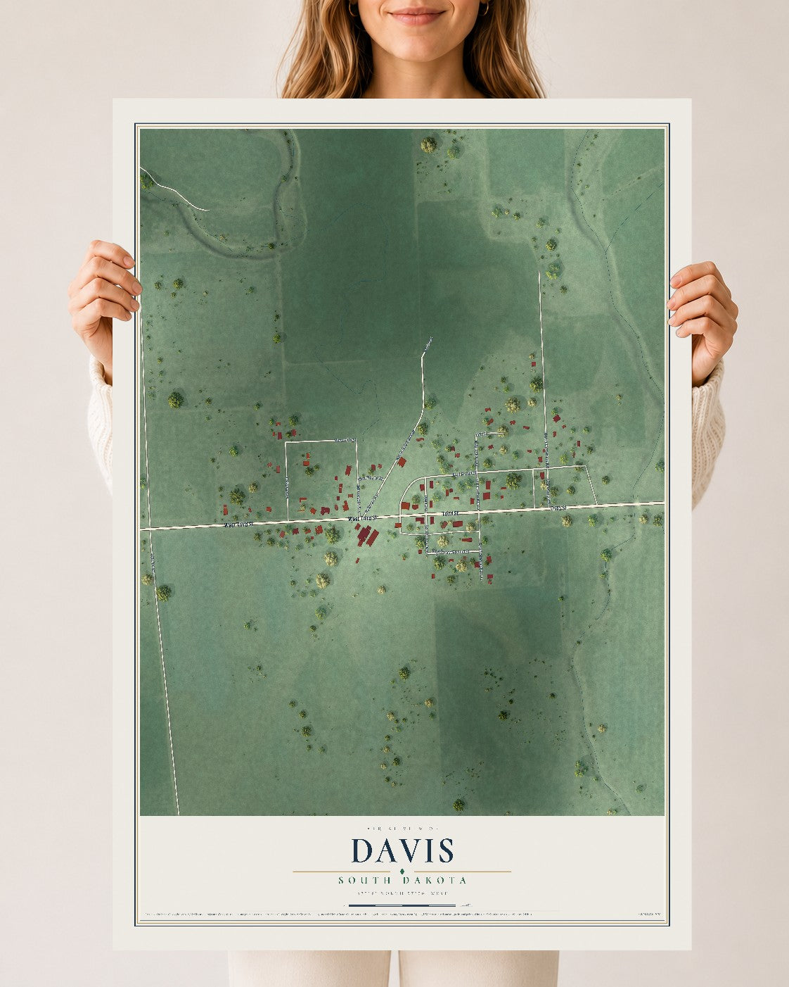 Map of Davis, South Dakota, 24 x 36 inch unframed archival matte print