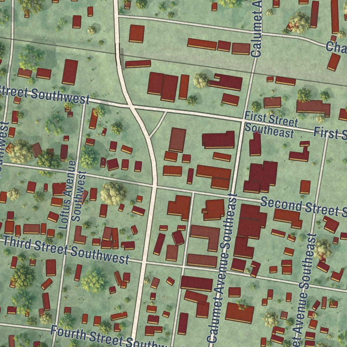 Close-up of the map of De Smet, South Dakota print showing street and building detail