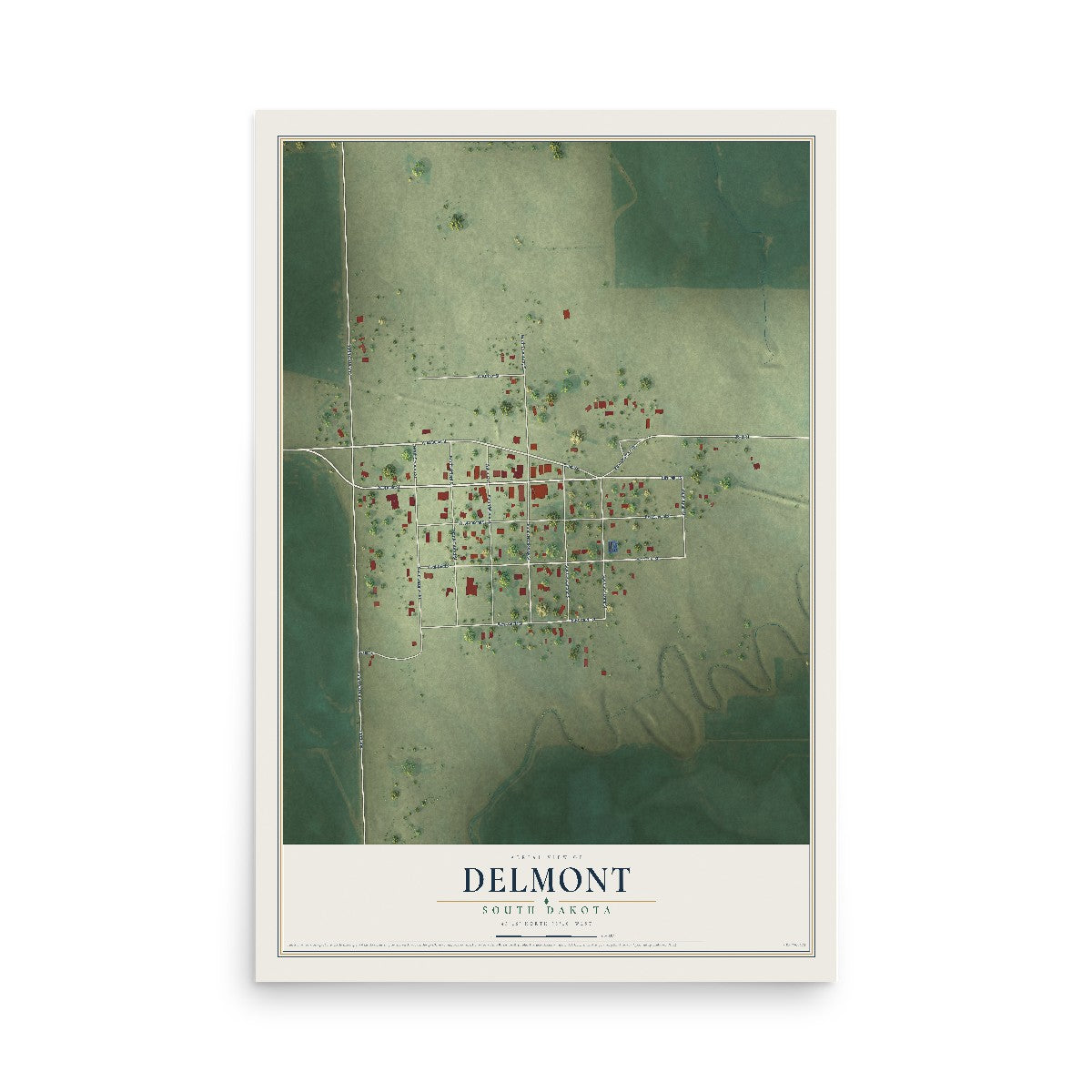 Map of Delmont, South Dakota, 12 x 18 inch unframed archival matte print