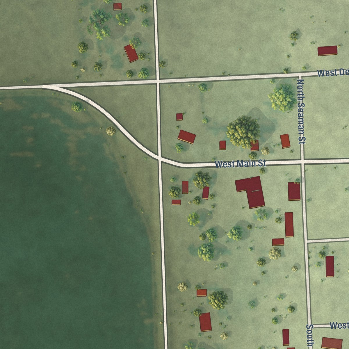 Second close-up of the map of Delmont, South Dakota print showing more streets and buildings