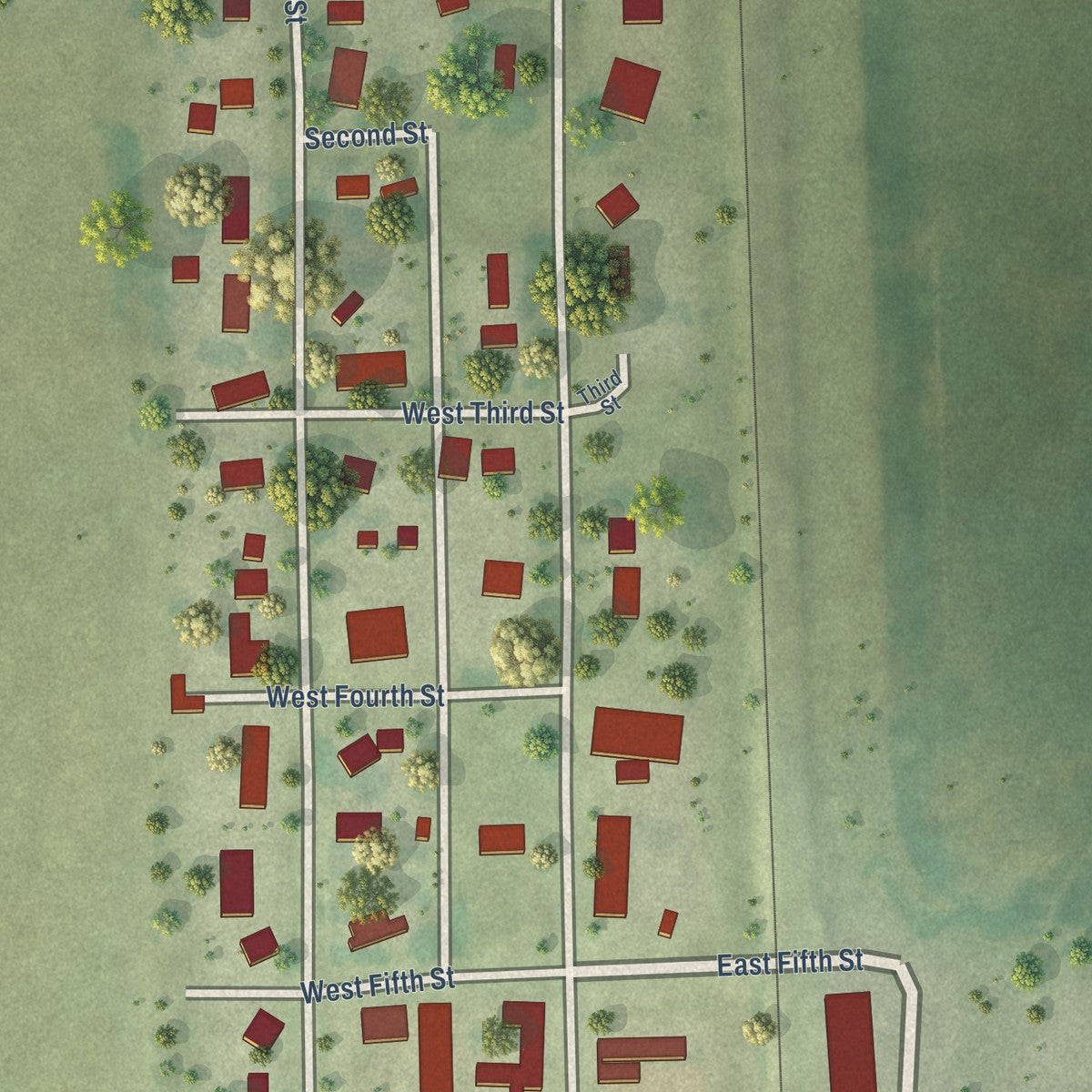 Close-up of the map of Dimock, South Dakota print showing street and building detail