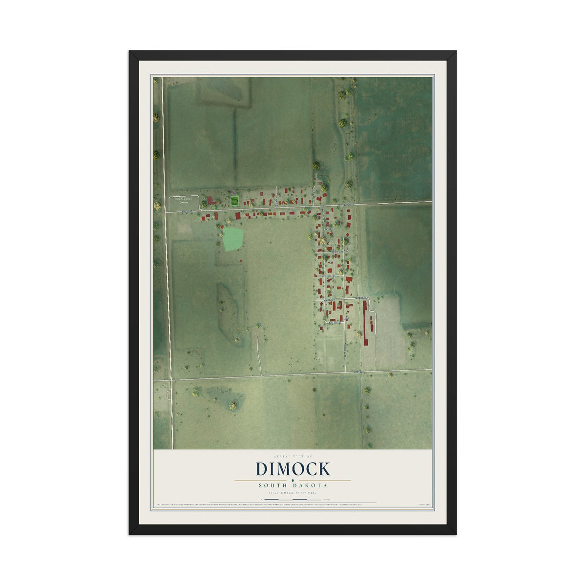 Map of Dimock, South Dakota, 12 x 18 inch print in a black wood frame