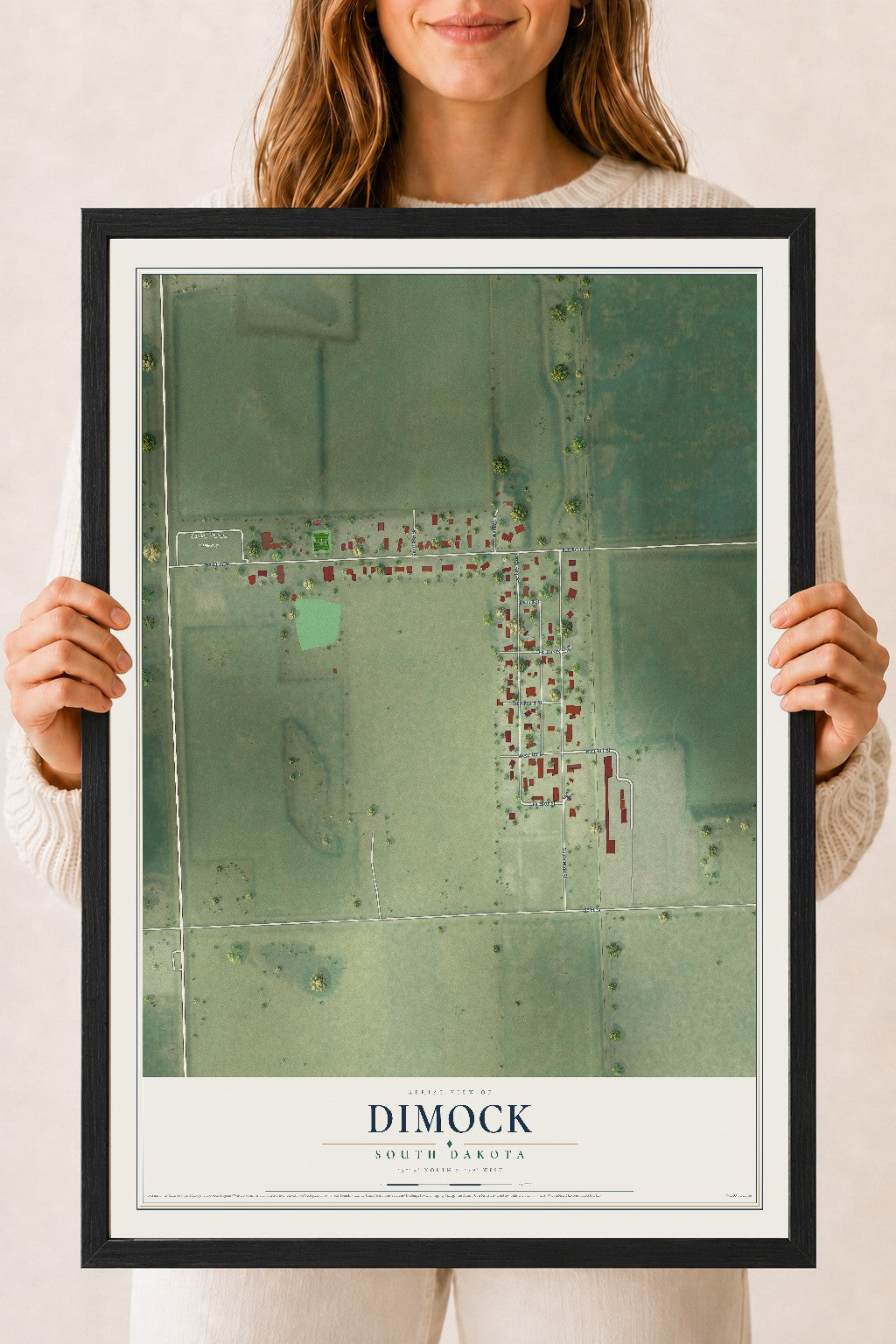 Map of Dimock, South Dakota, 18 x 24 inch print in a black wood frame
