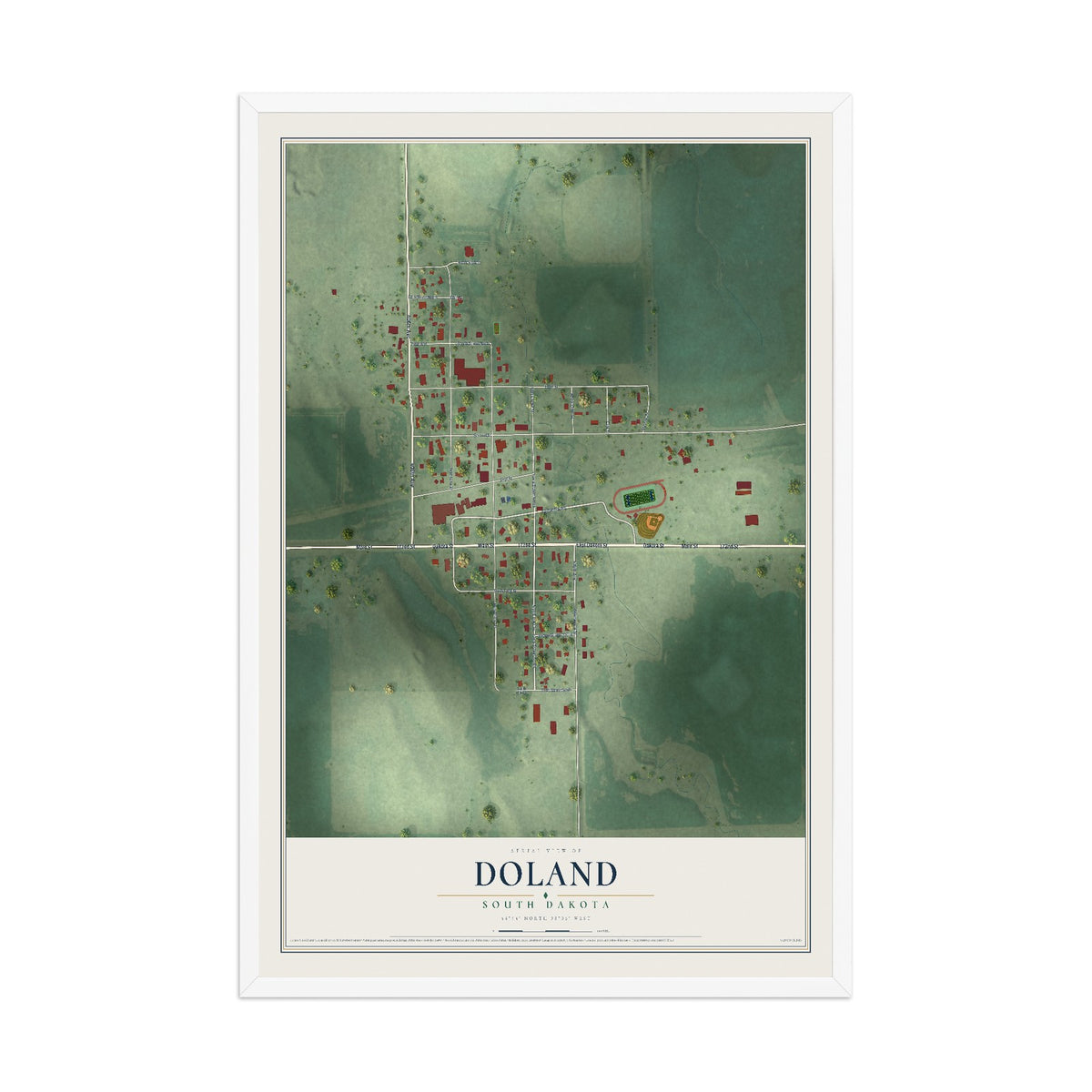 Map of Doland, South Dakota, 12 x 18 inch print in a white wood frame