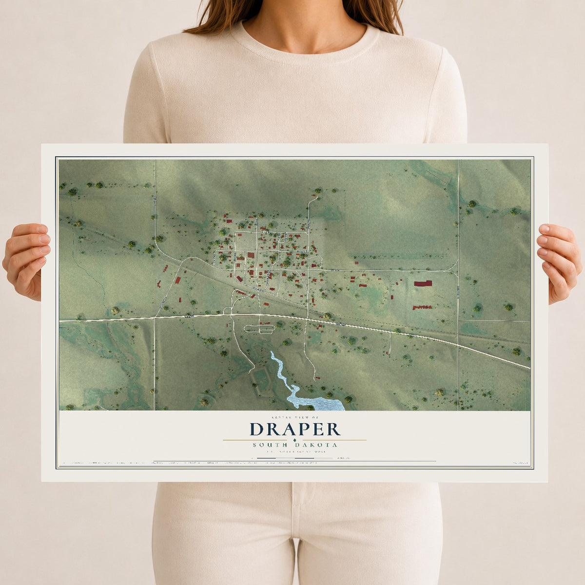 Map of Draper, South Dakota, 12 x 18 inch unframed archival matte print