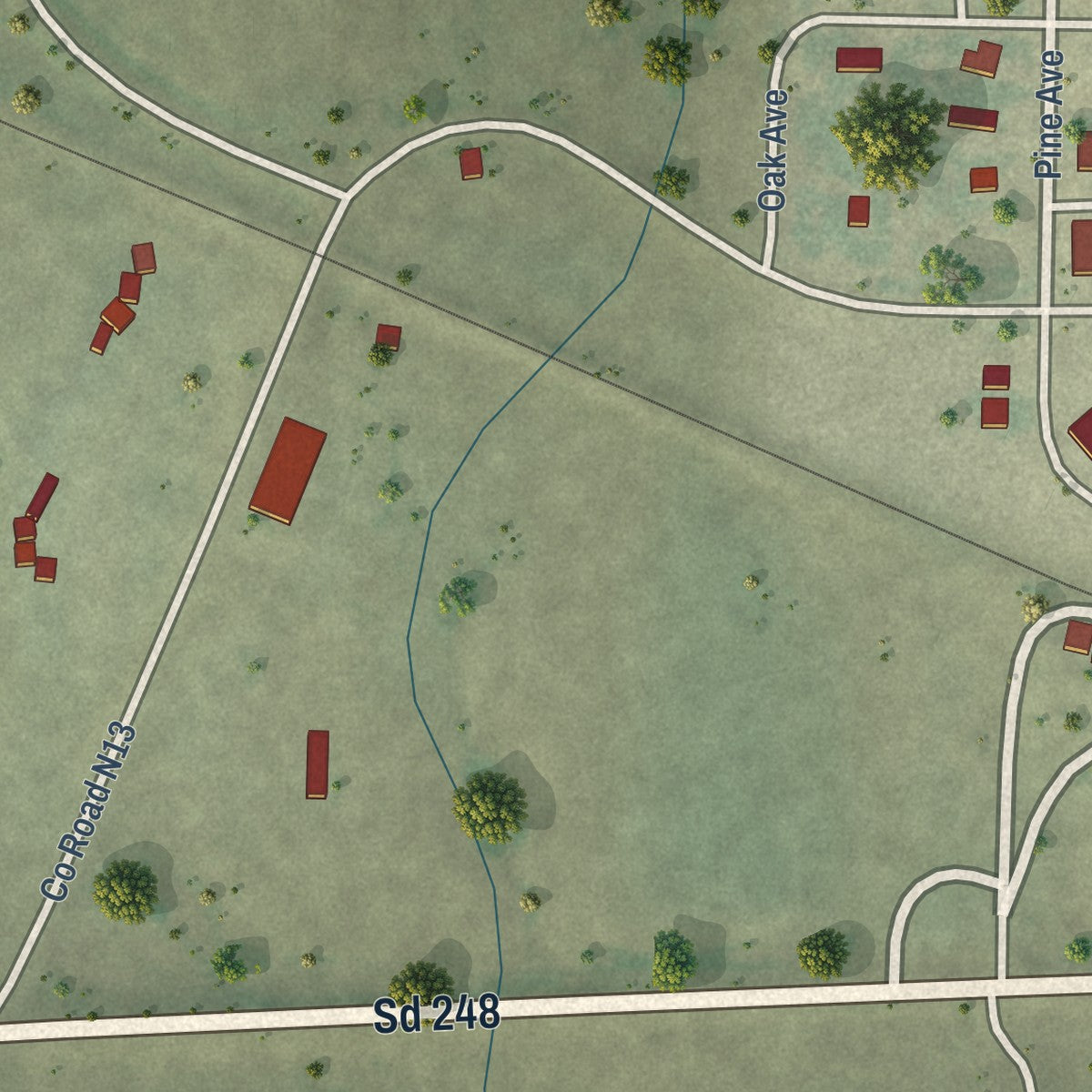 Second close-up of the map of Draper, South Dakota print showing more streets and buildings