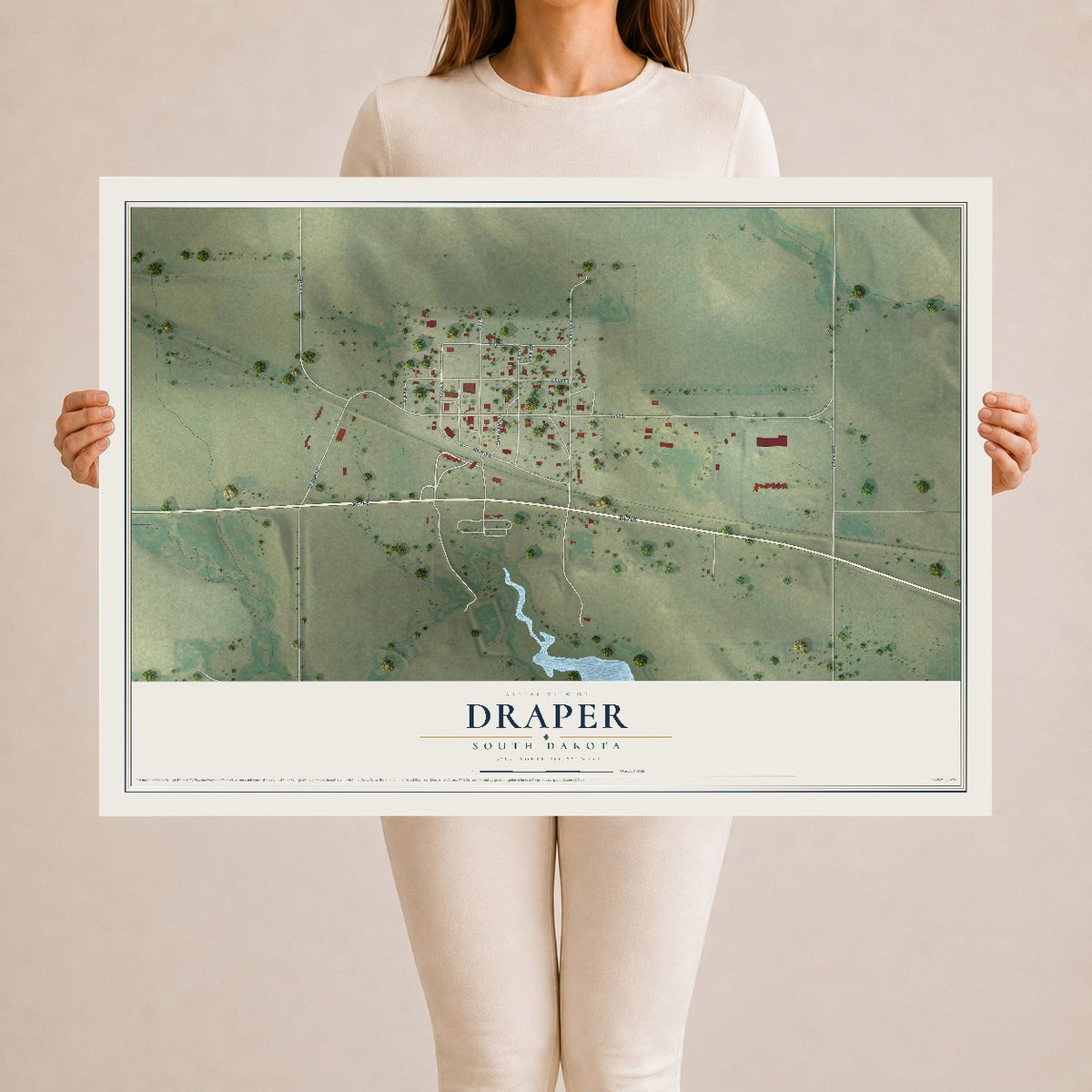 Map of Draper, South Dakota, 24 x 36 inch unframed archival matte print