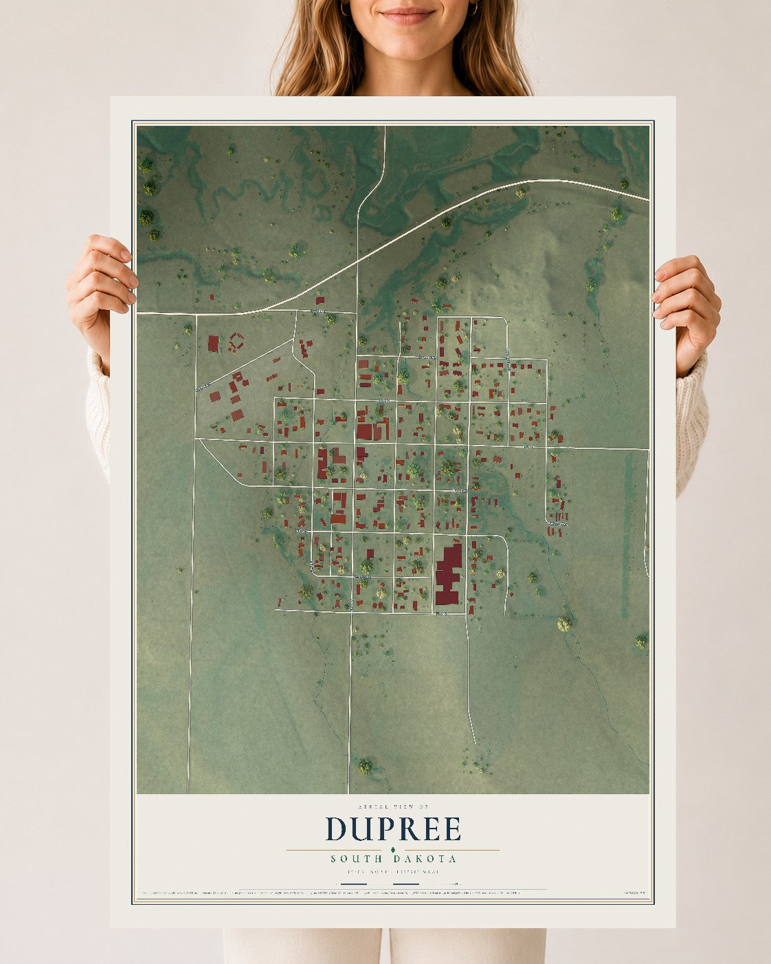 Map of Dupree, South Dakota, 24 x 36 inch unframed archival matte print