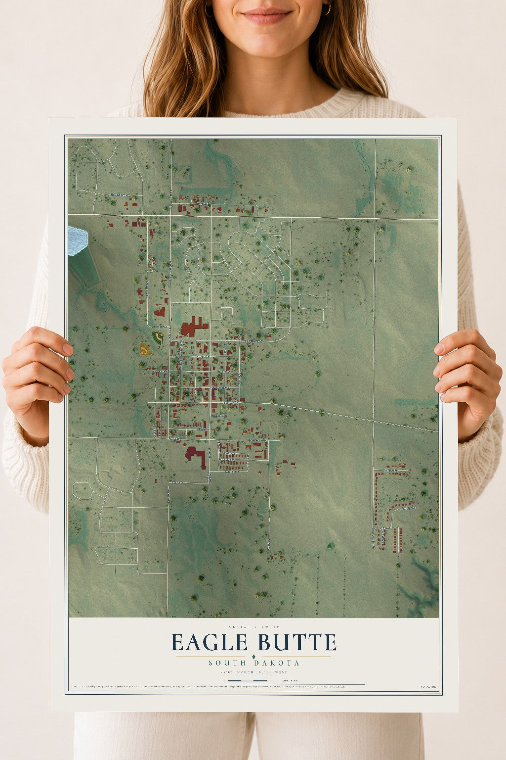 Map of Eagle Butte, South Dakota, 18 x 24 inch unframed archival matte print
