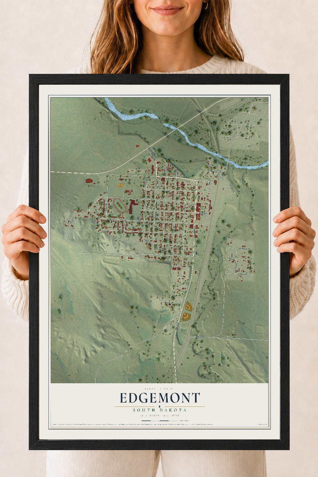 Map of Edgemont, South Dakota, 18 x 24 inch print in a black wood frame