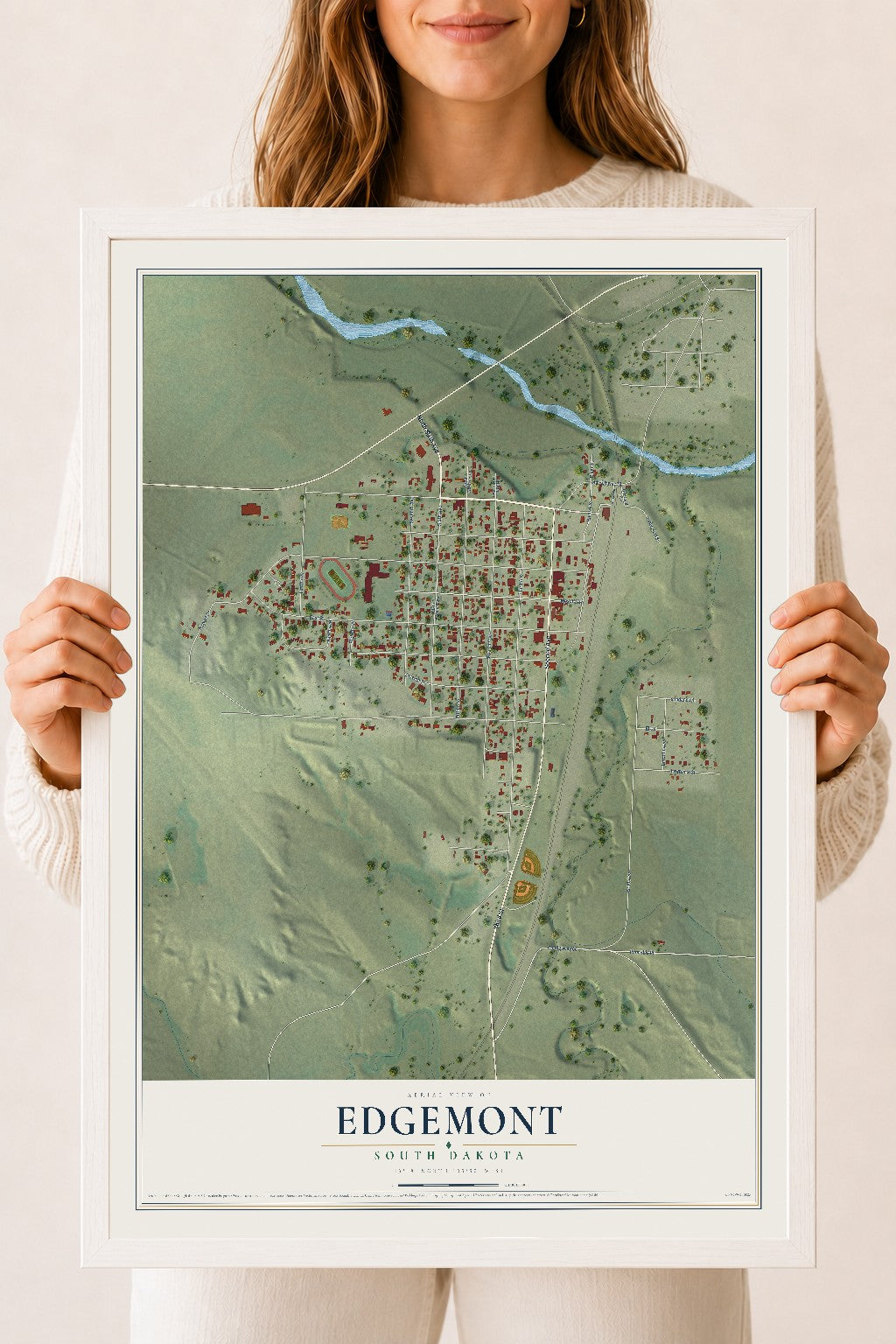 Map of Edgemont, South Dakota, 18 x 24 inch print in a white wood frame