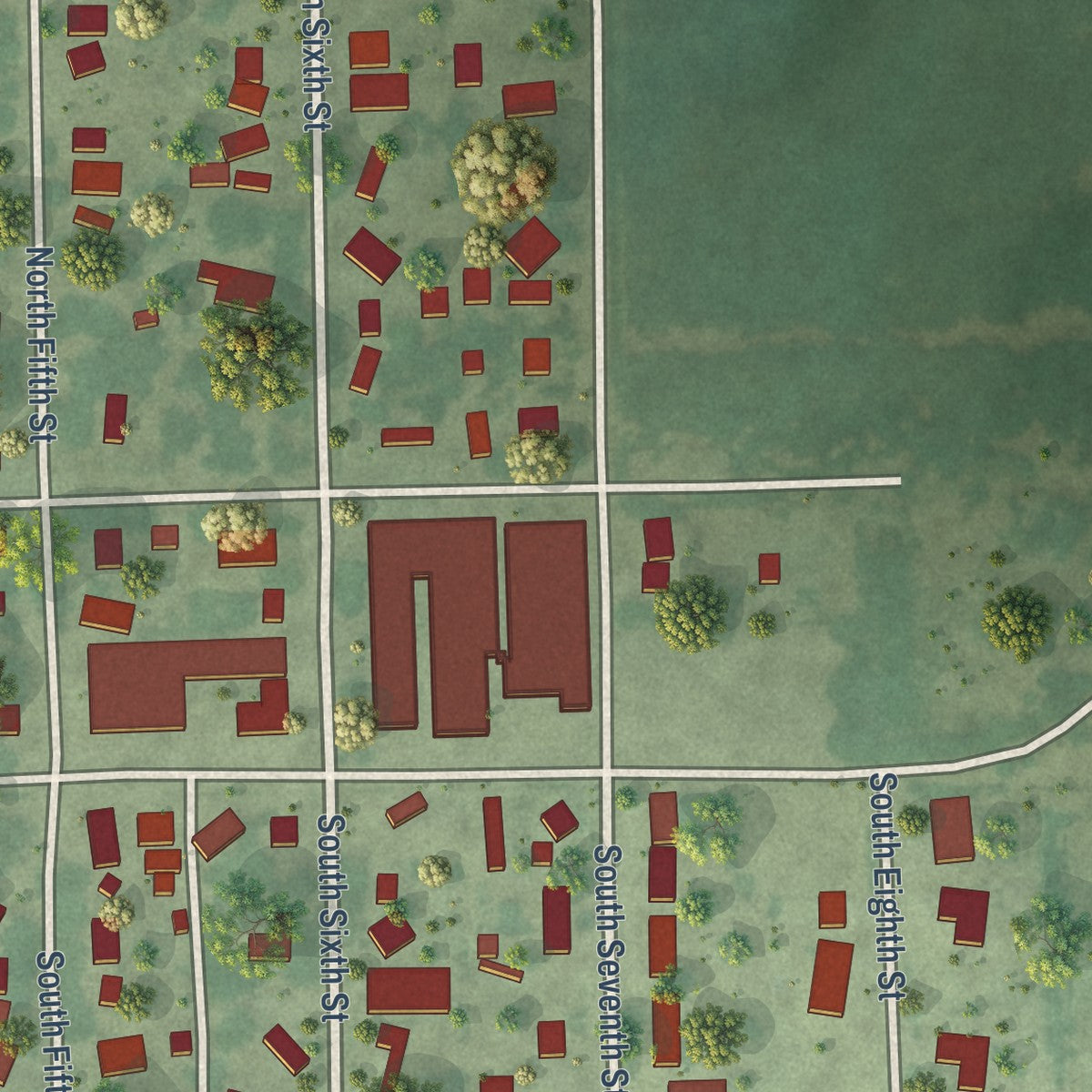 Second close-up of the map of Emery, South Dakota print showing more streets and buildings