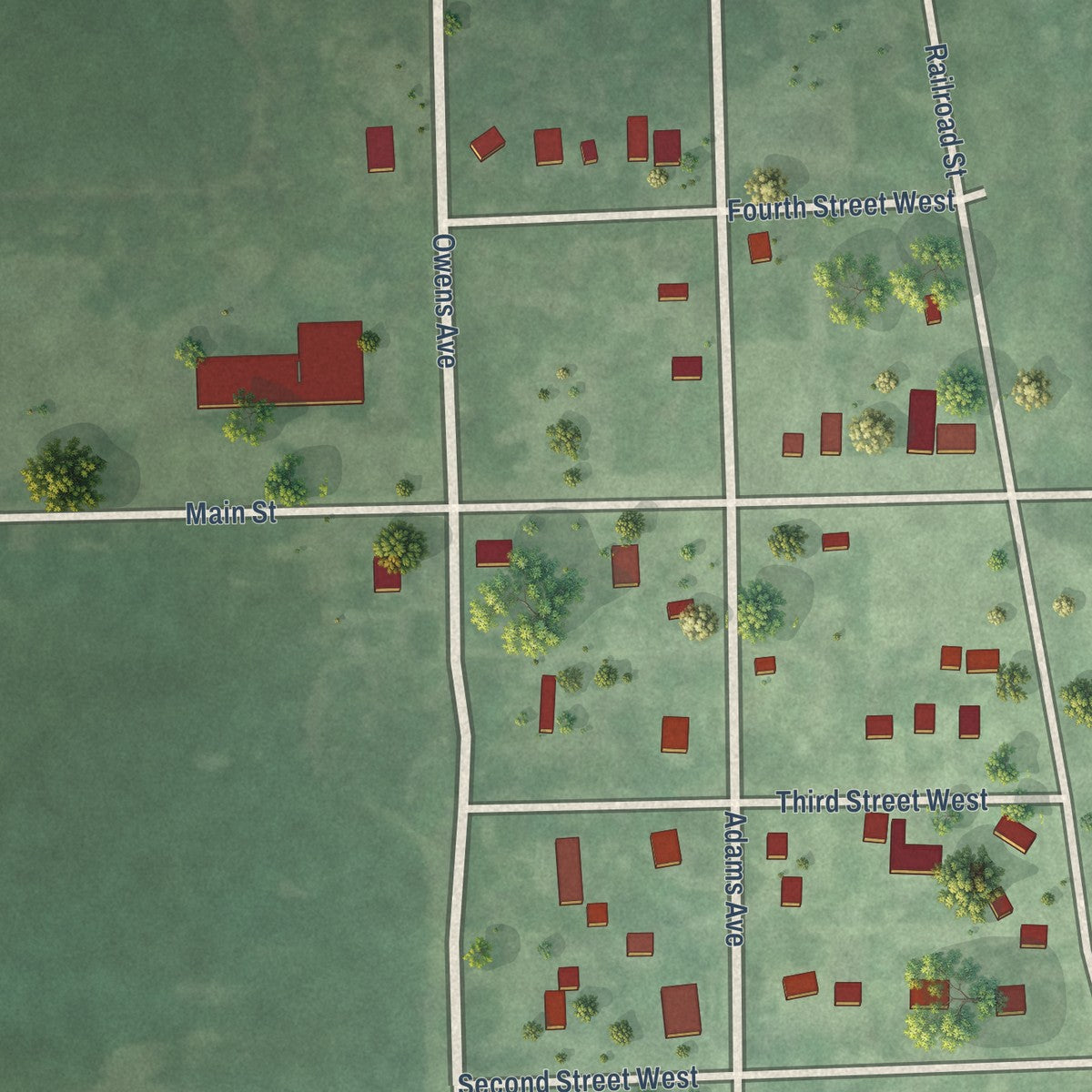 Close-up of the map of Erwin, South Dakota print showing street and building detail