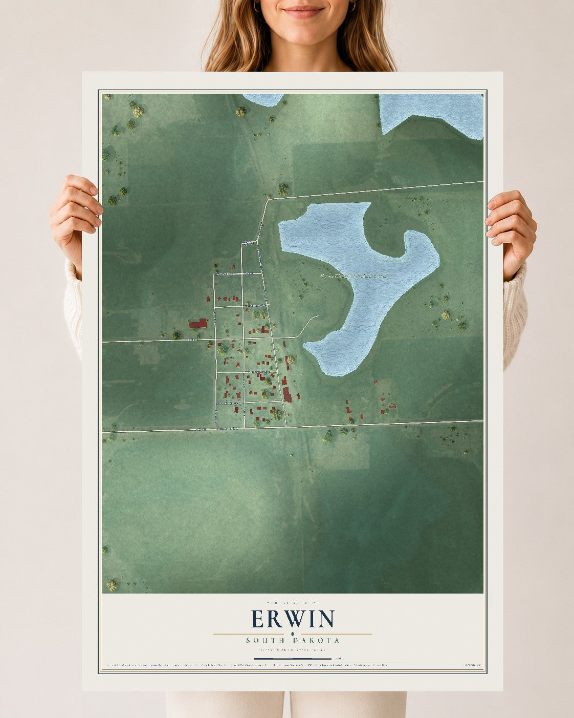 Map of Erwin, South Dakota, 24 x 36 inch unframed archival matte print