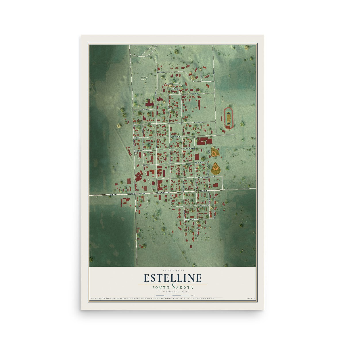 Map of Estelline, South Dakota, 12 x 18 inch unframed archival matte print
