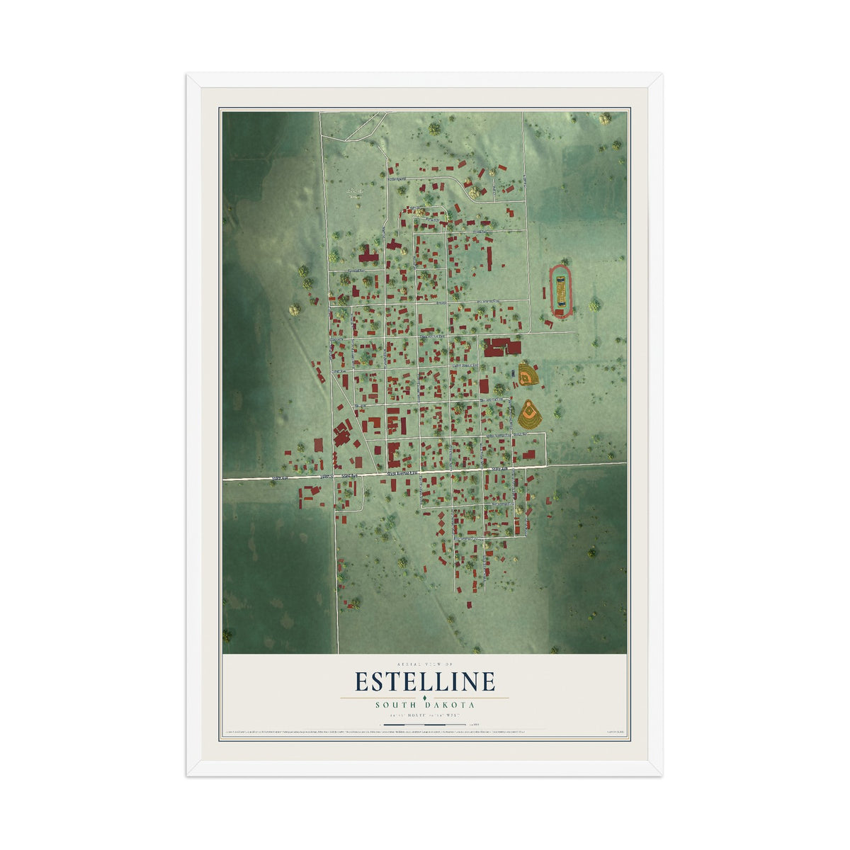 Map of Estelline, South Dakota, 12 x 18 inch print in a white wood frame