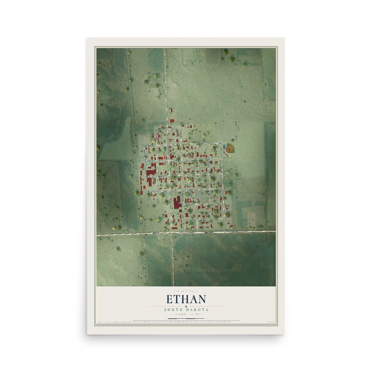 Map of Ethan, South Dakota, 12 x 18 inch unframed archival matte print