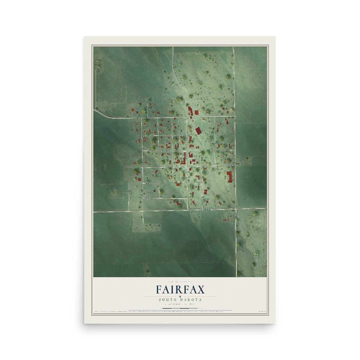 Map of Fairfax, South Dakota, 12 x 18 inch unframed archival matte print