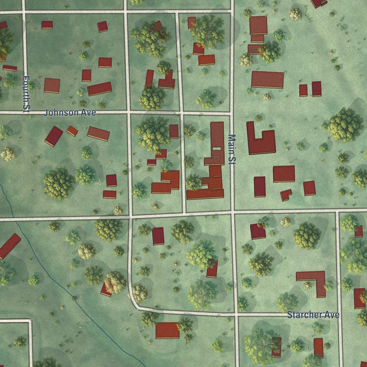 Close-up of the map of Fairfax, South Dakota print showing street and building detail
