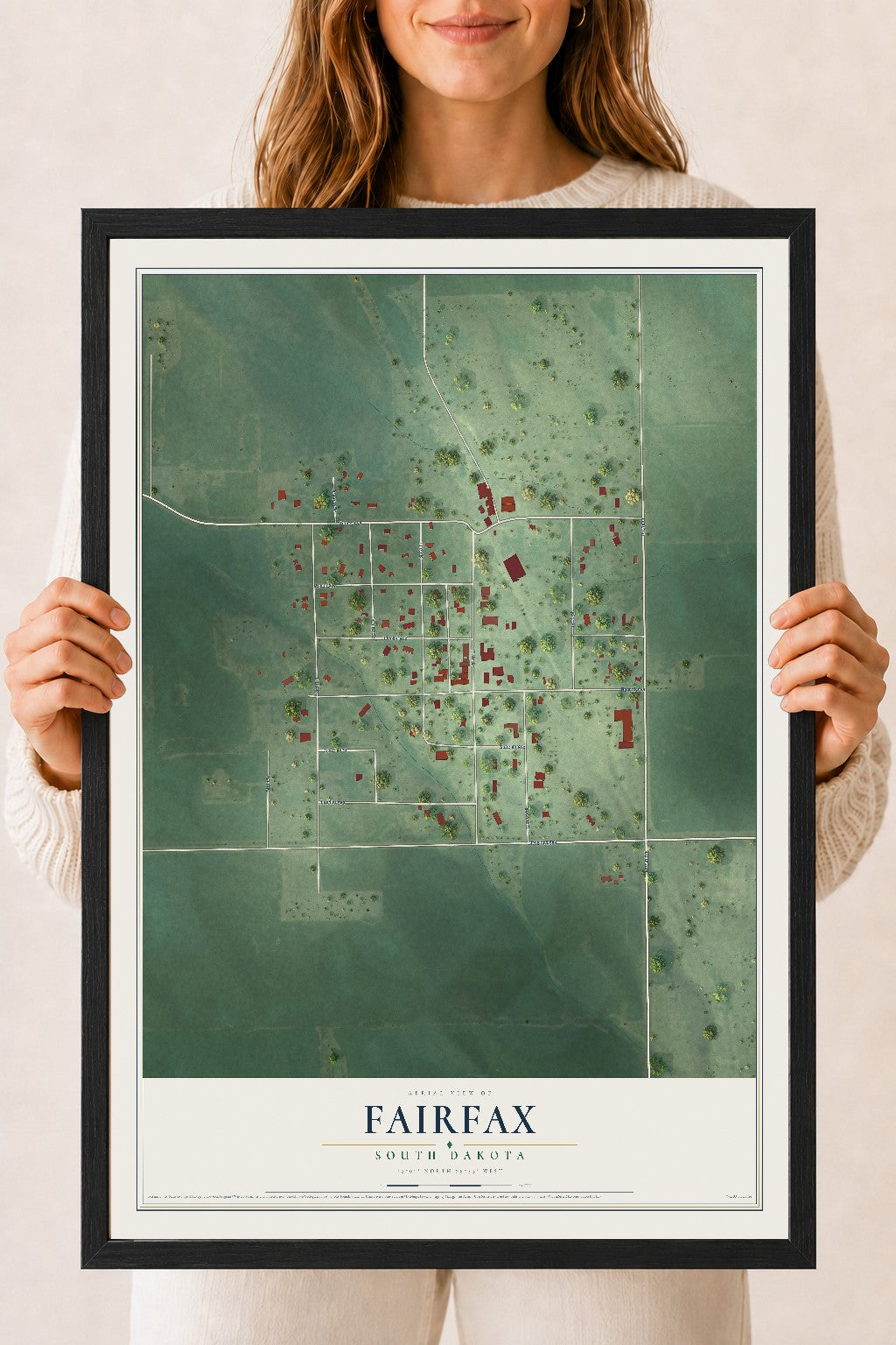 Map of Fairfax, South Dakota, 18 x 24 inch print in a black wood frame