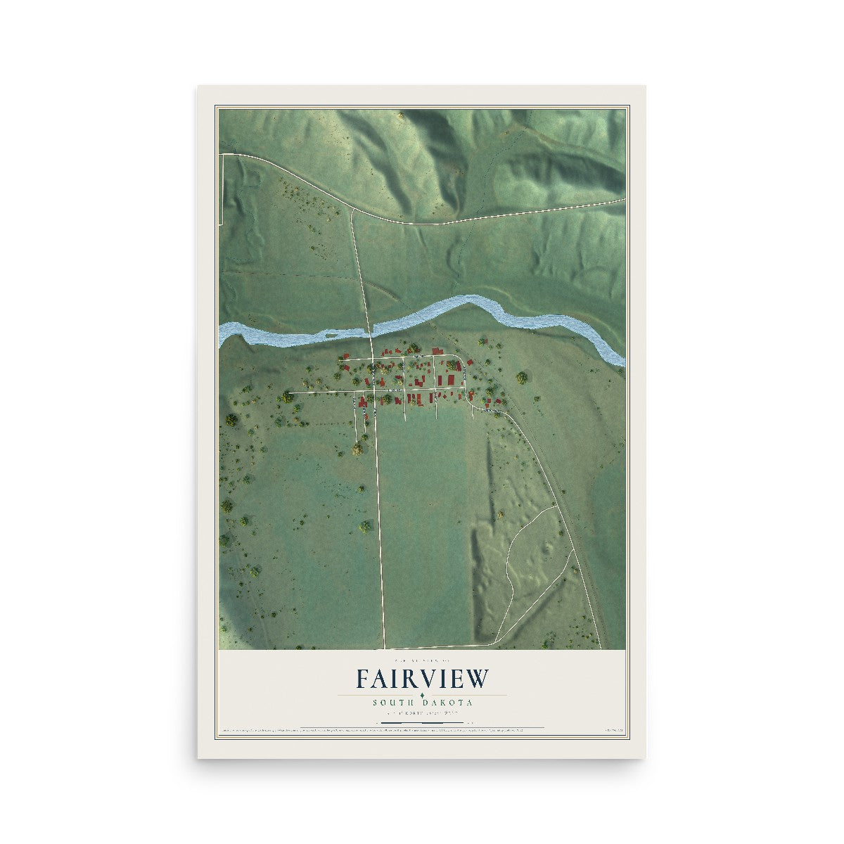Map of Fairview, South Dakota, 12 x 18 inch unframed archival matte print