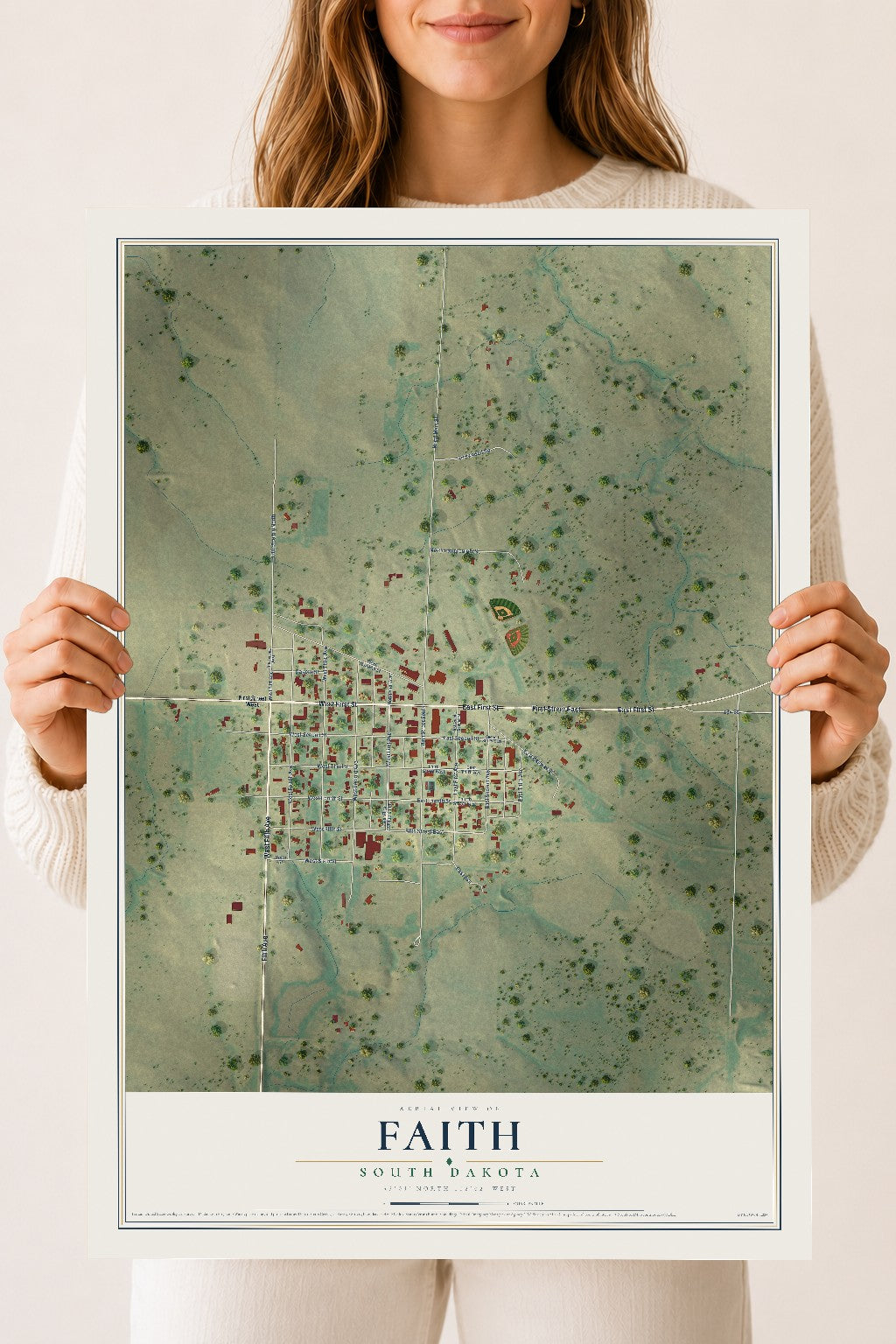 Map of Faith, South Dakota, 18 x 24 inch unframed archival matte print
